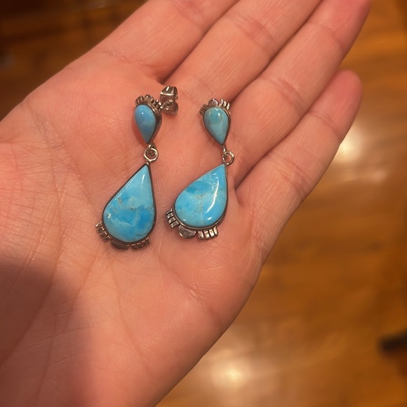 Blue Turquoise Sterling Silver Teardrop Earrings - Picture 3 of 3